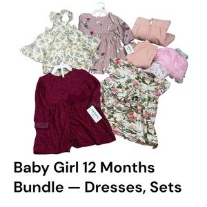 Baby Girl 12 Months Mixed Mystery Bundle Lot Winter Spring Outfits Sets NWT